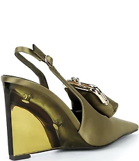Jeffrey Campbell Pay-Me Satin Coin Purse Ornament Slingback Wedge Pumps
