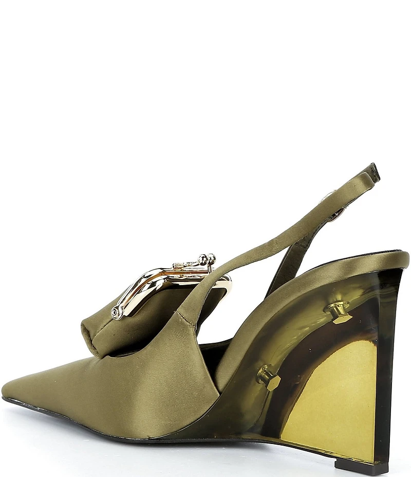 Jeffrey Campbell Pay-Me Satin Coin Purse Ornament Slingback Wedge Pumps