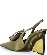 Jeffrey Campbell Pay-Me Satin Coin Purse Ornament Slingback Wedge Pumps
