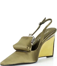 Jeffrey Campbell Pay-Me Satin Coin Purse Ornament Slingback Wedge Pumps