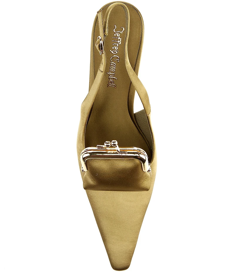 Jeffrey Campbell Pay-Me Satin Coin Purse Ornament Slingback Wedge Pumps