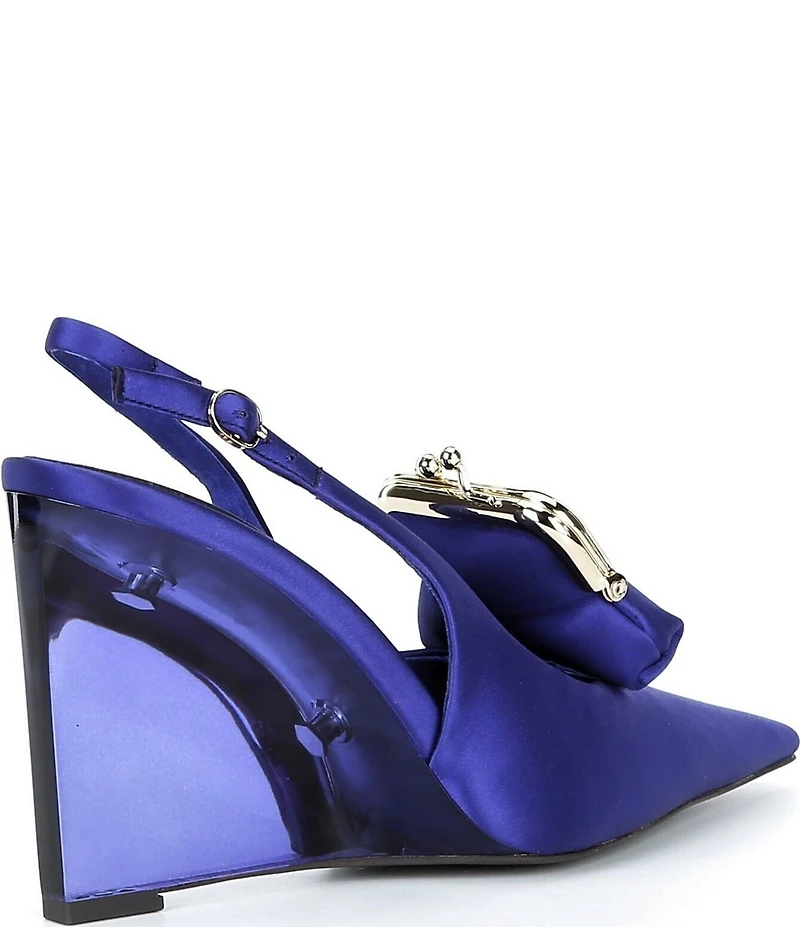Jeffrey Campbell Pay-Me Satin Coin Purse Ornament Slingback Wedge Pumps