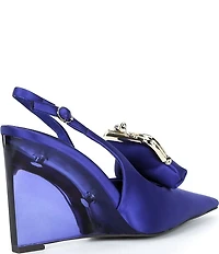 Jeffrey Campbell Pay-Me Satin Coin Purse Ornament Slingback Wedge Pumps