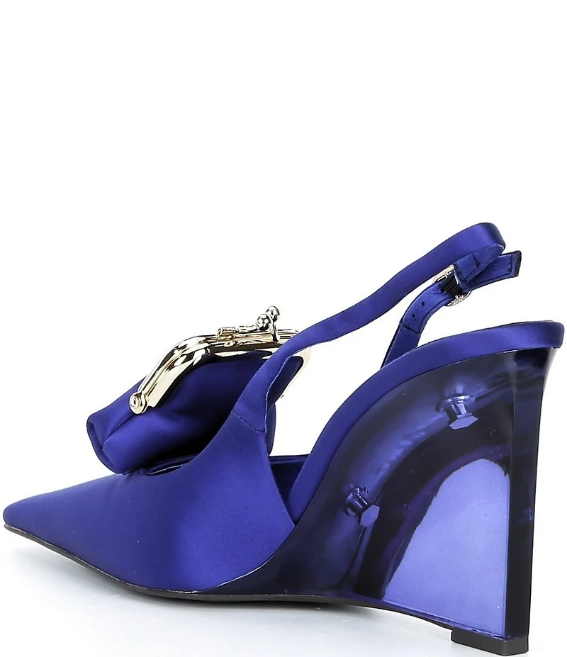 Jeffrey Campbell Pay-Me Satin Coin Purse Ornament Slingback Wedge Pumps