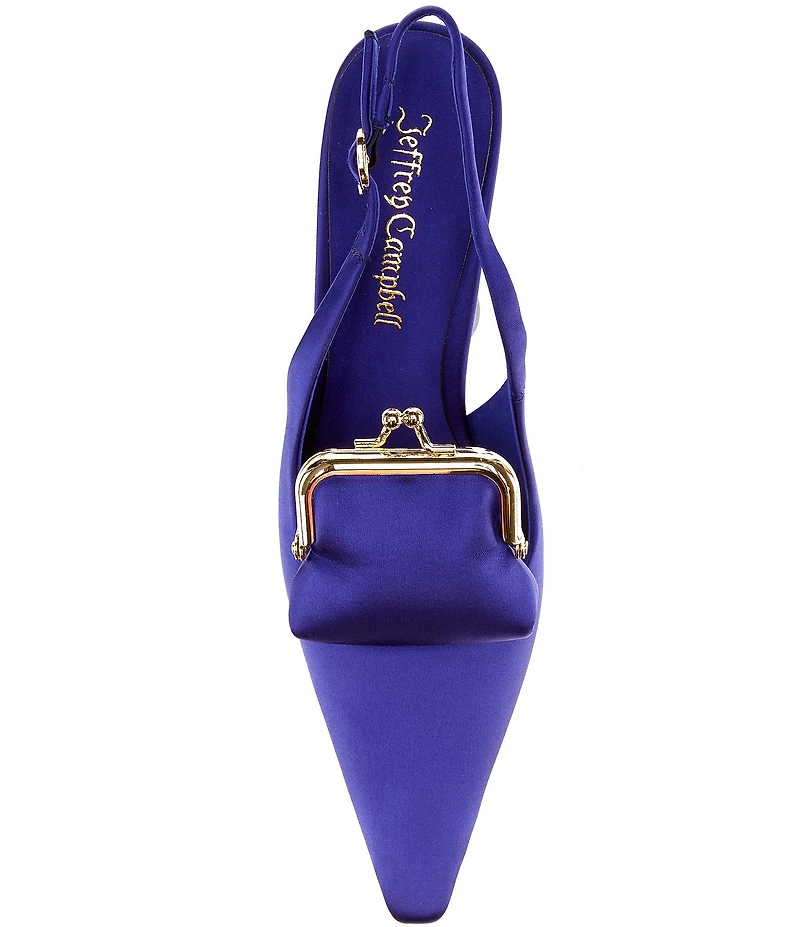 Jeffrey Campbell Pay-Me Satin Coin Purse Ornament Slingback Wedge Pumps