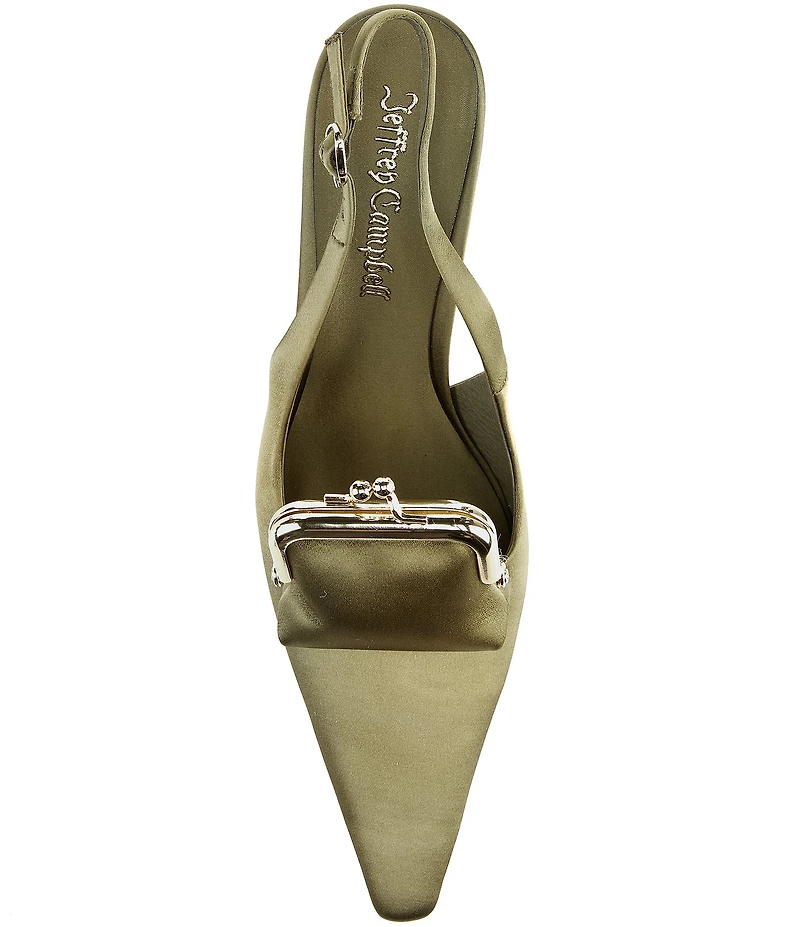 Jeffrey Campbell Pay-Me Satin Coin Purse Ornament Slingback Wedge Pumps