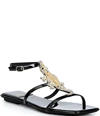 Jeffrey Campbell Reptilian Patent Gold T-Strap Sandals