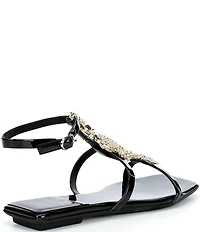 Jeffrey Campbell Reptilian Patent Gold T-Strap Sandals