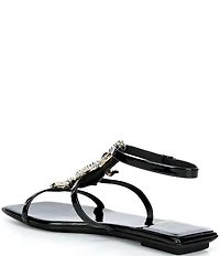 Jeffrey Campbell Reptilian Patent Gold T-Strap Sandals