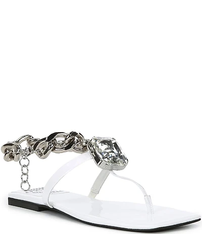 Jeffrey Campbell Ring On It Patent Jewel Ornamented Chain Hardware Thong Sandals