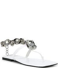Jeffrey Campbell Ring On It Patent Jewel Ornamented Chain Hardware Thong Sandals