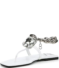 Jeffrey Campbell Ring On It Patent Jewel Ornamented Chain Hardware Thong Sandals