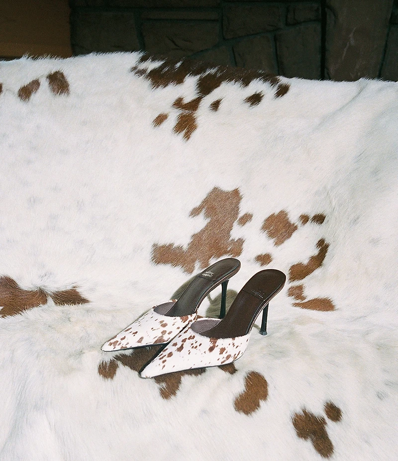 Jeffrey Campbell Robyn Cow Print Haircalf Dress Mules