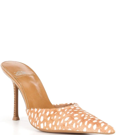 Jeffrey Campbell Robyn Spotted Animal Print Calf Hair Dress Mules