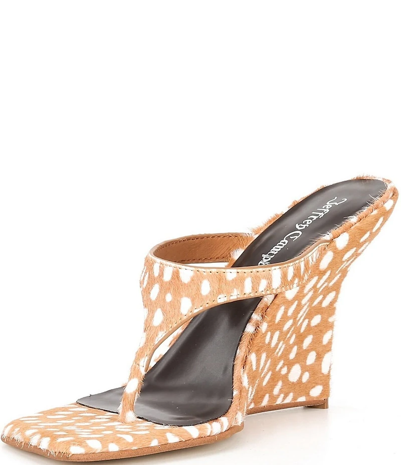 Jeffrey Campbell Romee-F Spotted Calf Hair Thong High Wedge Sandals