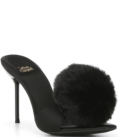 Jeffrey Campbell Shopaholic Satin Faux Fur Pom-Pom Ornament Dress Slide Sandals
