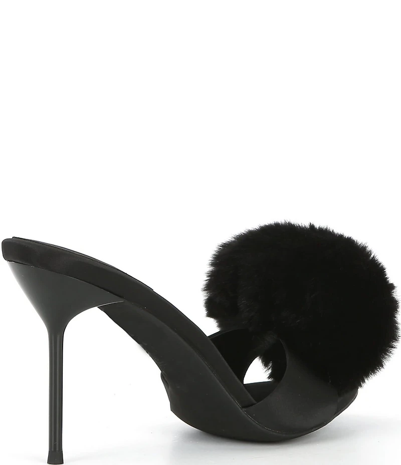 Jeffrey Campbell Shopaholic Satin Faux Fur Pom-Pom Ornament Dress Slide Sandals