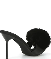 Jeffrey Campbell Shopaholic Satin Faux Fur Pom-Pom Ornament Dress Slide Sandals