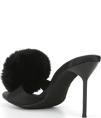 Jeffrey Campbell Shopaholic Satin Faux Fur Pom-Pom Ornament Dress Slide Sandals