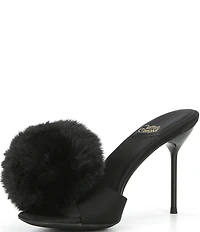Jeffrey Campbell Shopaholic Satin Faux Fur Pom-Pom Ornament Dress Slide Sandals