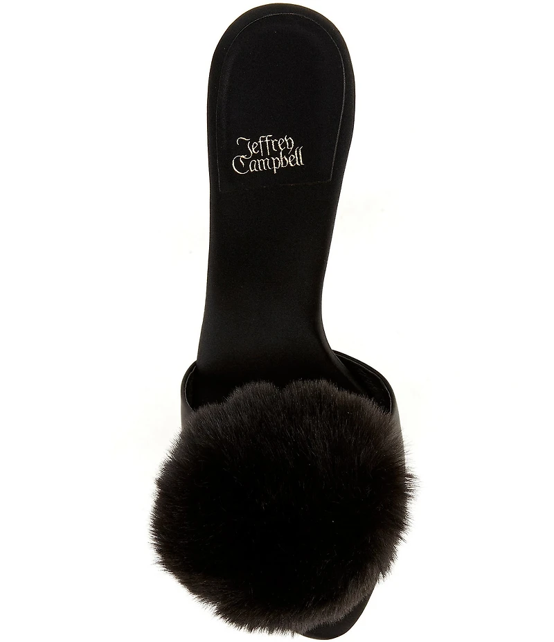Jeffrey Campbell Shopaholic Satin Faux Fur Pom-Pom Ornament Dress Slide Sandals
