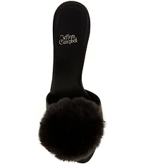 Jeffrey Campbell Shopaholic Satin Faux Fur Pom-Pom Ornament Dress Slide Sandals