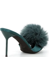Jeffrey Campbell Shopaholic Satin Faux Fur Pom-Pom Ornament Dress Slide Sandals