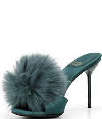 Jeffrey Campbell Shopaholic Satin Faux Fur Pom-Pom Ornament Dress Slide Sandals