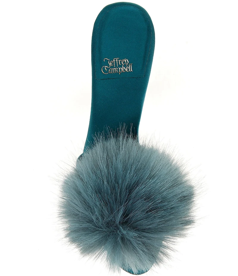Jeffrey Campbell Shopaholic Satin Faux Fur Pom-Pom Ornament Dress Slide Sandals