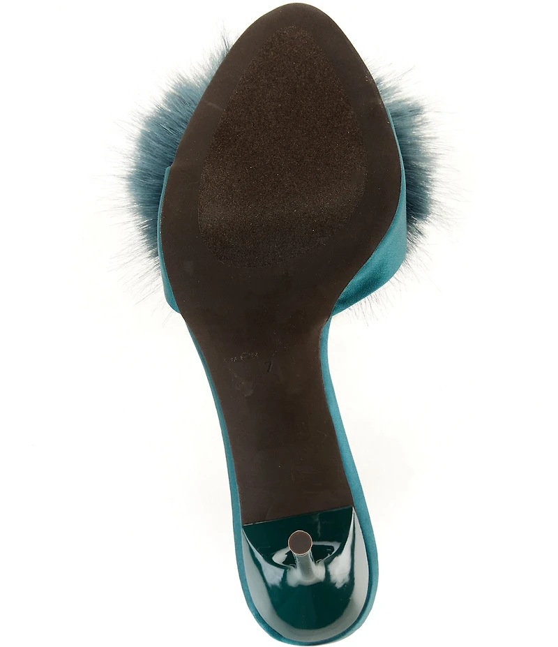 Jeffrey Campbell Shopaholic Satin Faux Fur Pom-Pom Ornament Dress Slide Sandals