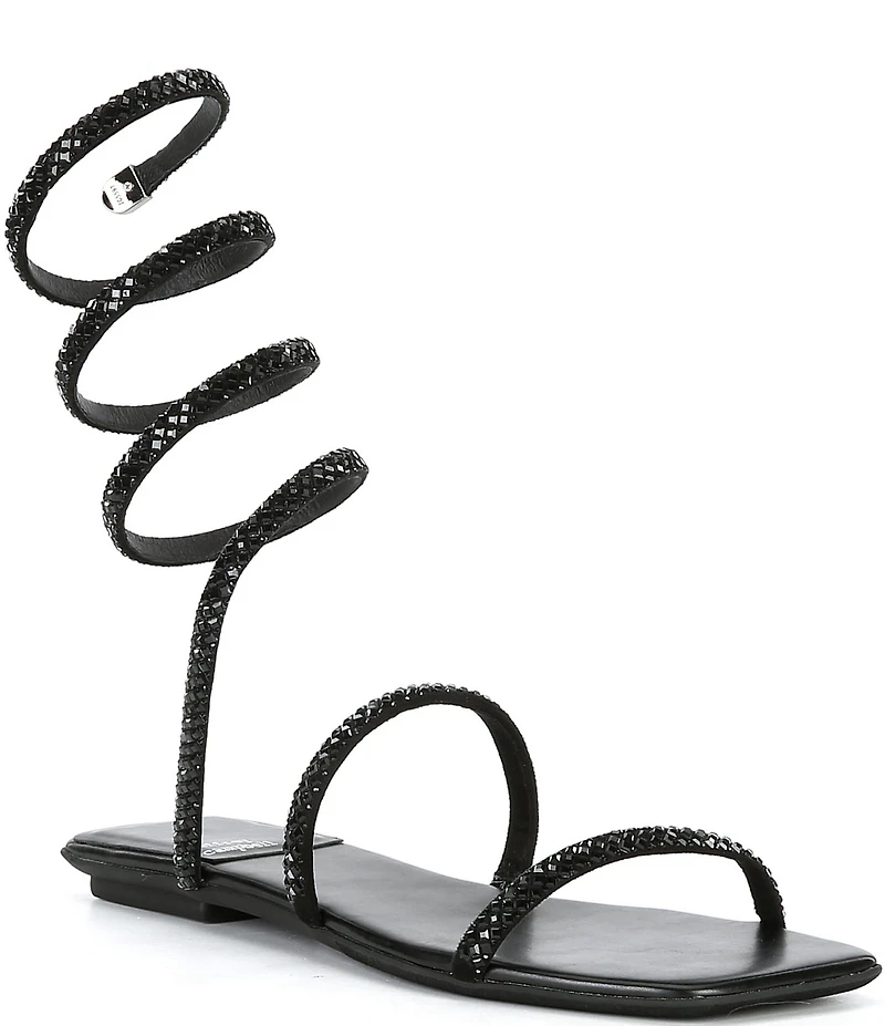 Jeffrey Campbell Slinked Rhinestone Ankle Wrap Flat Sandals