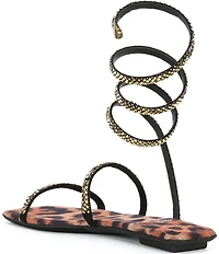 Jeffrey Campbell Slinked Rhinestone Cheetah Print Ankle Wrap Flat Sandals