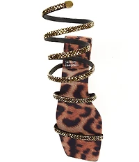 Jeffrey Campbell Slinked Rhinestone Cheetah Print Ankle Wrap Flat Sandals