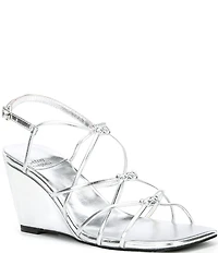 Jeffrey Campbell Socialz Metallic Leather Strappy Wedge Sandals
