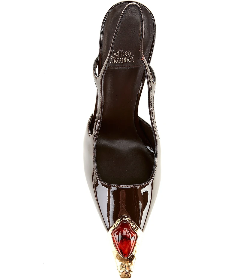 Jeffrey Campbell Sorcerer Patent Leather Jeweled Cap Toe Slingback Pumps
