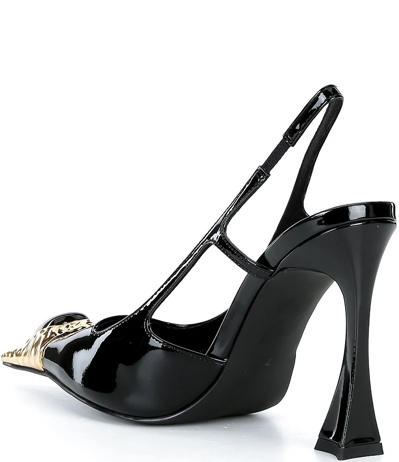 Jeffrey Campbell Sorcerer Patent Leather Jeweled Cap Toe Slingback Pumps