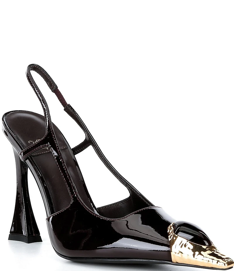 Jeffrey Campbell Sorcerer Patent Leather Jeweled Cap Toe Slingback Pumps