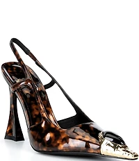 Jeffrey Campbell Sorcerer Tortoise Patent Leather Jeweled Cap Toe Slingback Pumps