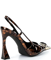 Jeffrey Campbell Sorcerer Tortoise Patent Leather Jeweled Cap Toe Slingback Pumps