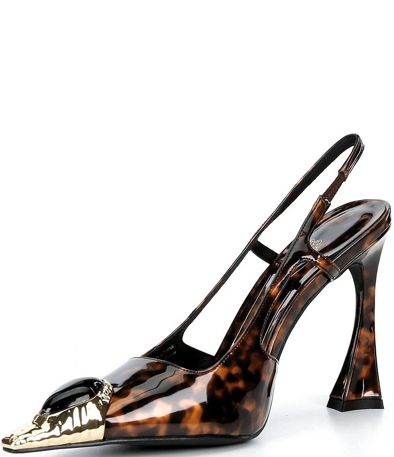 Jeffrey Campbell Sorcerer Tortoise Patent Leather Jeweled Cap Toe Slingback Pumps