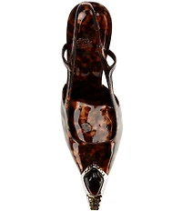 Jeffrey Campbell Sorcerer Tortoise Patent Leather Jeweled Cap Toe Slingback Pumps