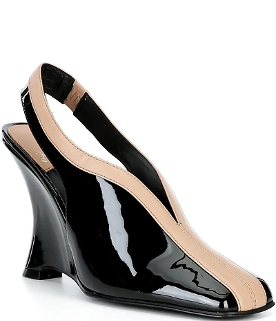 Jeffrey Campbell Straits Patent Leather Color Block Slingback Wedge Pumps