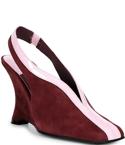 Jeffrey Campbell Straits Suede Color Block Slingback Wedge Pumps