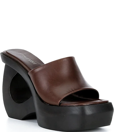 Jeffrey Campbell The-Idol Leather Wood Cut-Out Wedge Platform Slide Sandals