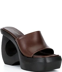 Jeffrey Campbell The-Idol Leather Wood Cut-Out Wedge Platform Slide Sandals