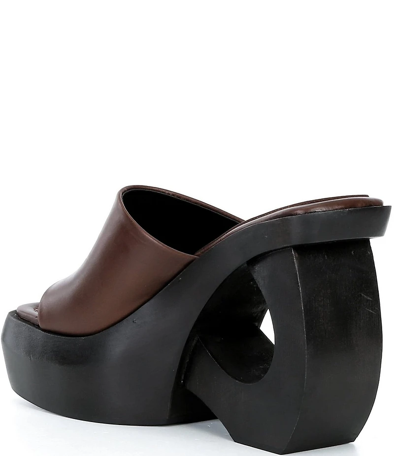 Jeffrey Campbell The-Idol Leather Wood Cut-Out Wedge Platform Slide Sandals