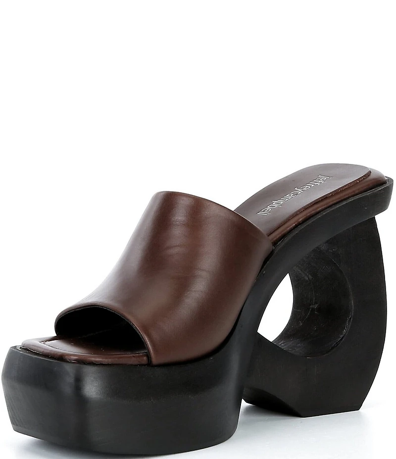 Jeffrey Campbell The-Idol Leather Wood Cut-Out Wedge Platform Slide Sandals