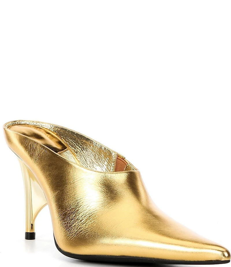 Jeffrey Campbell Vader Metallic Leather Sculpted Heel Dress Mules