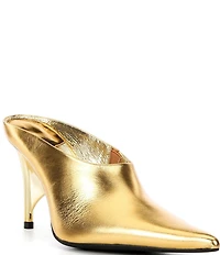 Jeffrey Campbell Vader Metallic Leather Sculpted Heel Dress Mules