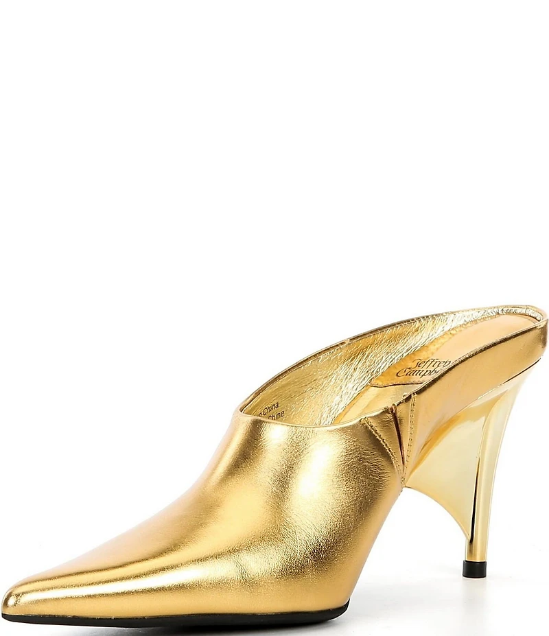 Jeffrey Campbell Vader Metallic Leather Sculpted Heel Dress Mules